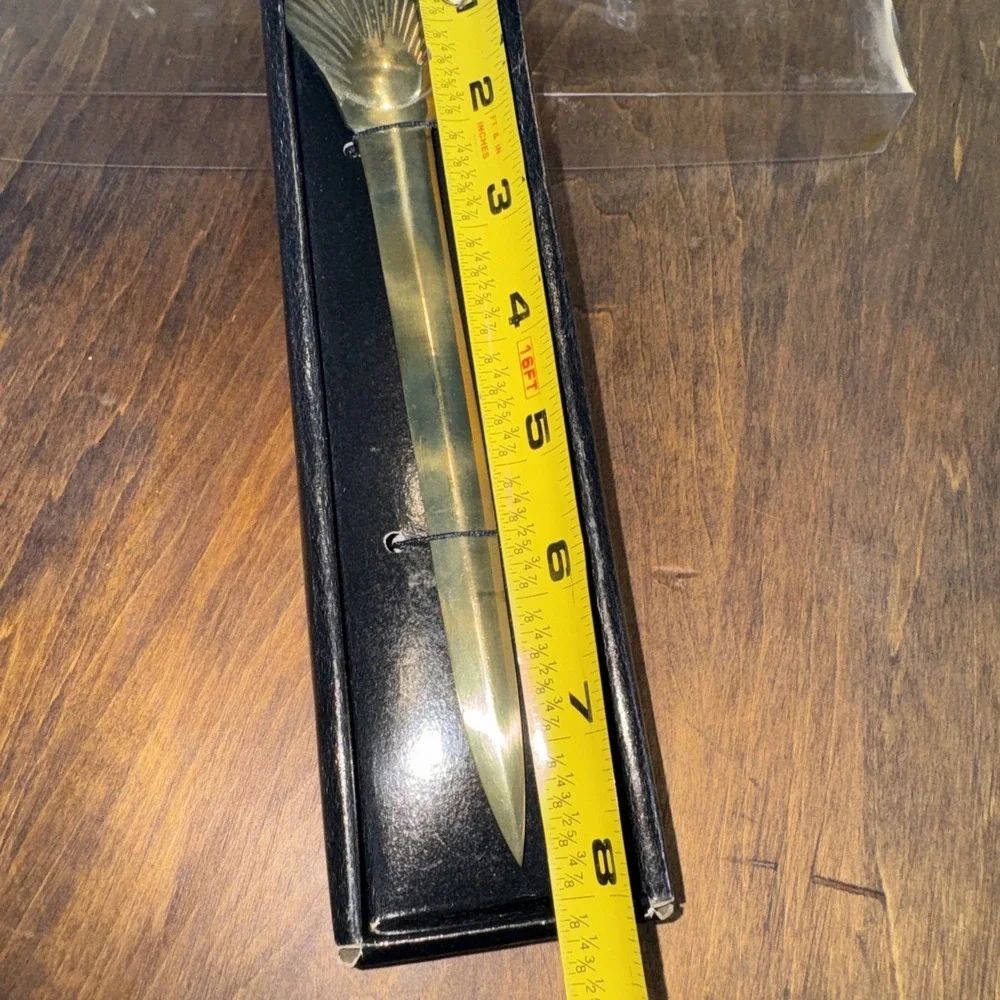 Vintage Brass Clam Shell Letter Opener Hand Engraved MCM Decor Collectible 7 3/4